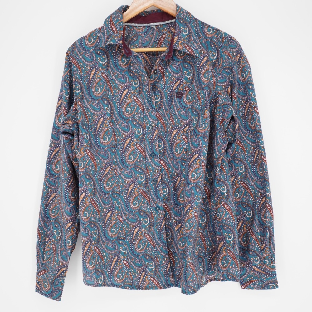 Cinch Western Shirt Women XL Blue Paisley Cotton Flip Cuff Cotton Cowgirl Casual